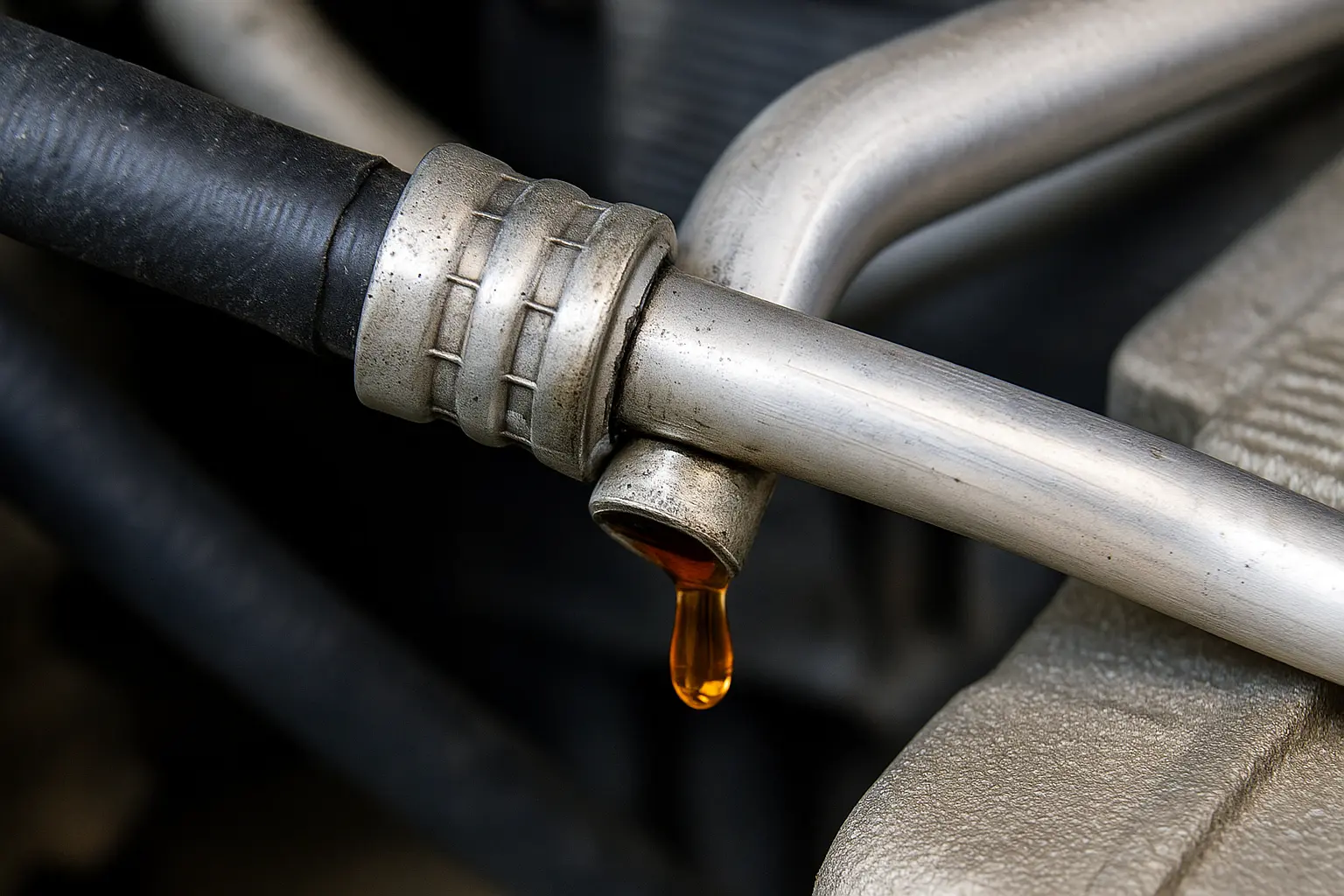 Coolant residue at the LMM Duramax water pump weep hole with EGR cooler plumbing nearby