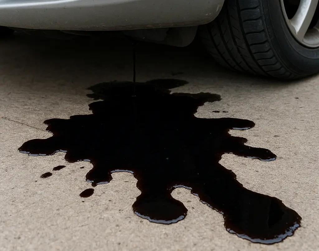 black fluid leaking out of a car